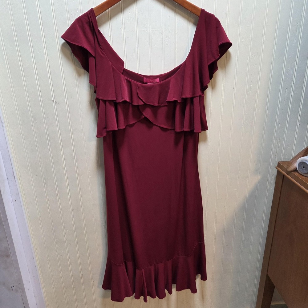 Trixxi Dress Juniors Large Red Solid Off Shoulder Ruffle Sheath Midi Party
